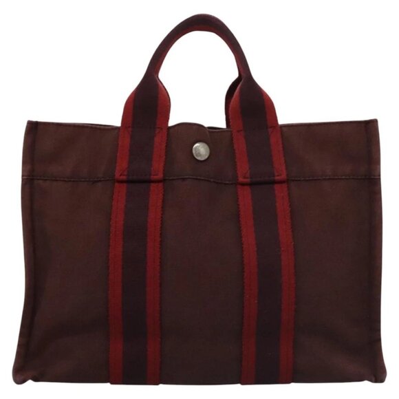 HERMES Fourre Tout PM Hand Bag Canvas Red Navy Auth ti2778 - Picture 1 of 16